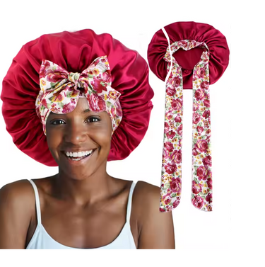 Satin Bonnet with Floral Tie